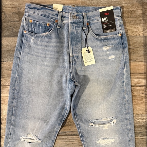 Levi's 501 Light Blue Distressed Skinny Jeans - Picture 2 of 7